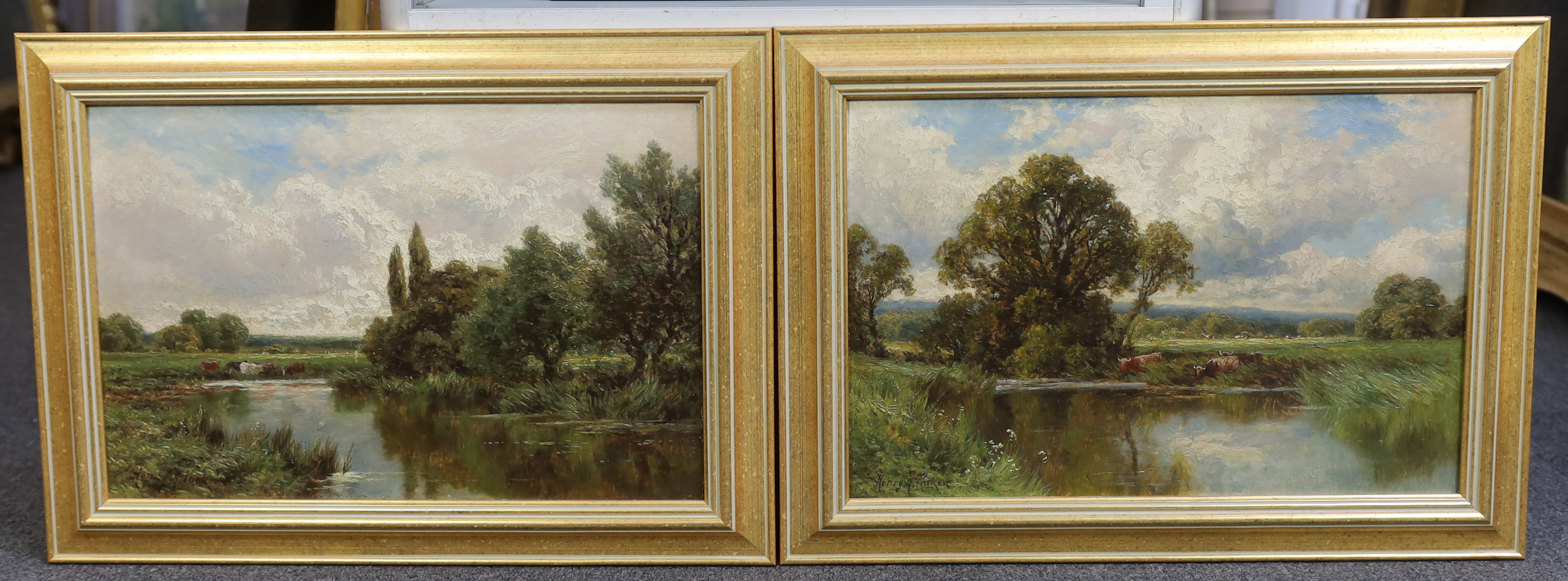 Henry H. Parker (British, 1858-1930), 'At Culham on Thames' and 'The River Wey, near Ripley, Surrey', oil on canvas, a pair, 30 x 45cm